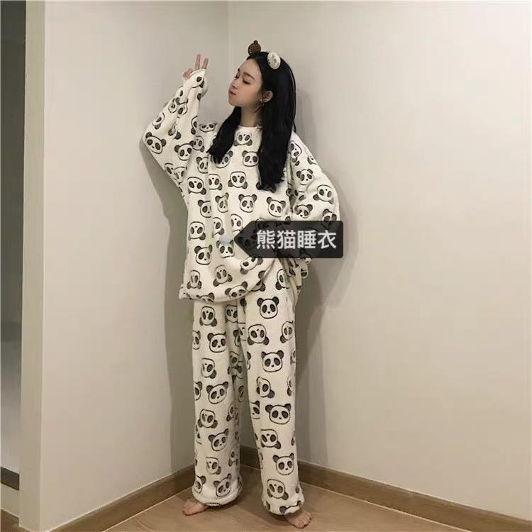 ins  Women Dress Koreanfashion Homewear  Coral  Velvet  Long Sleeve Panda Style  Sleepwear Pajamas Goodquality | BigBuy360 - bigbuy360.vn