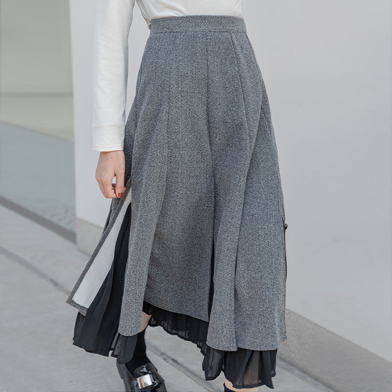 Chân Váy Len Dài Lưng Cao Màu Xám Thời Trang Trẻ Trung