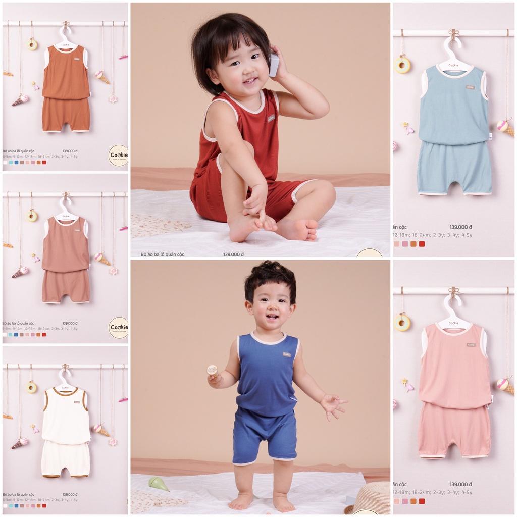 [Chính hãng] Bộ ba lỗ quần đùi thể thao phối viên vải mềm mại trẻ em Cookie