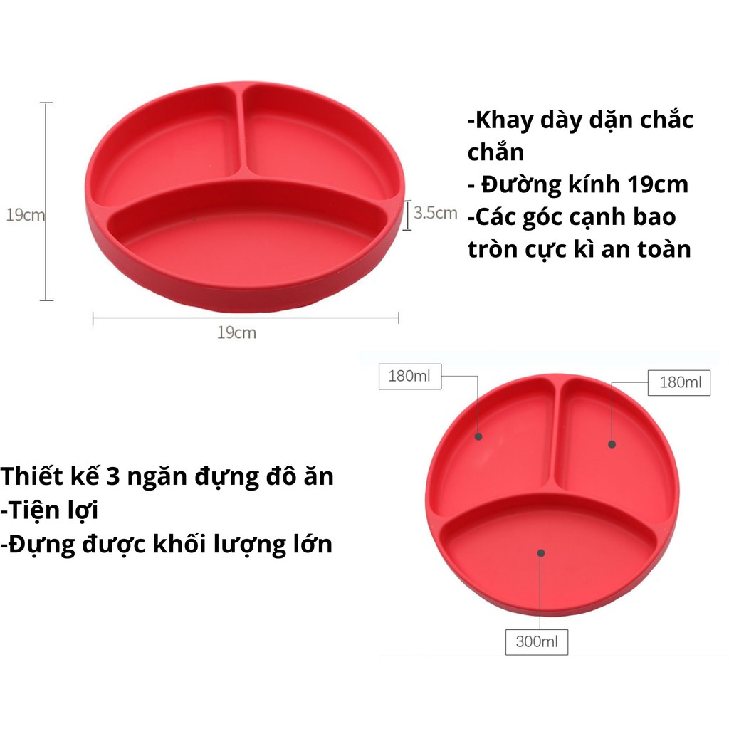 Khay Ăn Dặm MB02 Silicon 3 Ngăn Có Đế Hút Chân Không Tránh Đổ Vỡ
