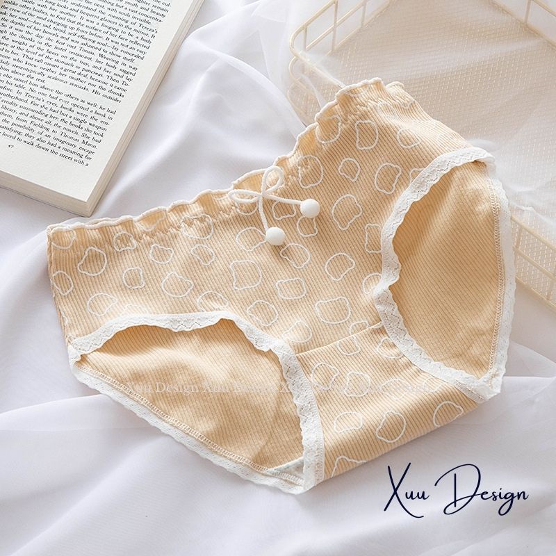 Quần lót Cotton họa tiết dễ thương, quần lót nữ vải kẻ tăm siêu co dãn thâm hút kháng khuẩn - Wexuu Design QC91