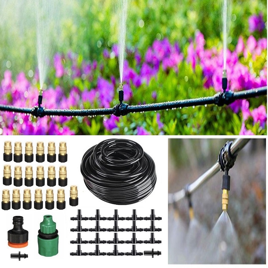 Phun sương tưới cây 20 béc trọn bộ lắp trực tiếp vào vòi -hệ thống phun sương tưới cây, chống bụi, mát mái tôn