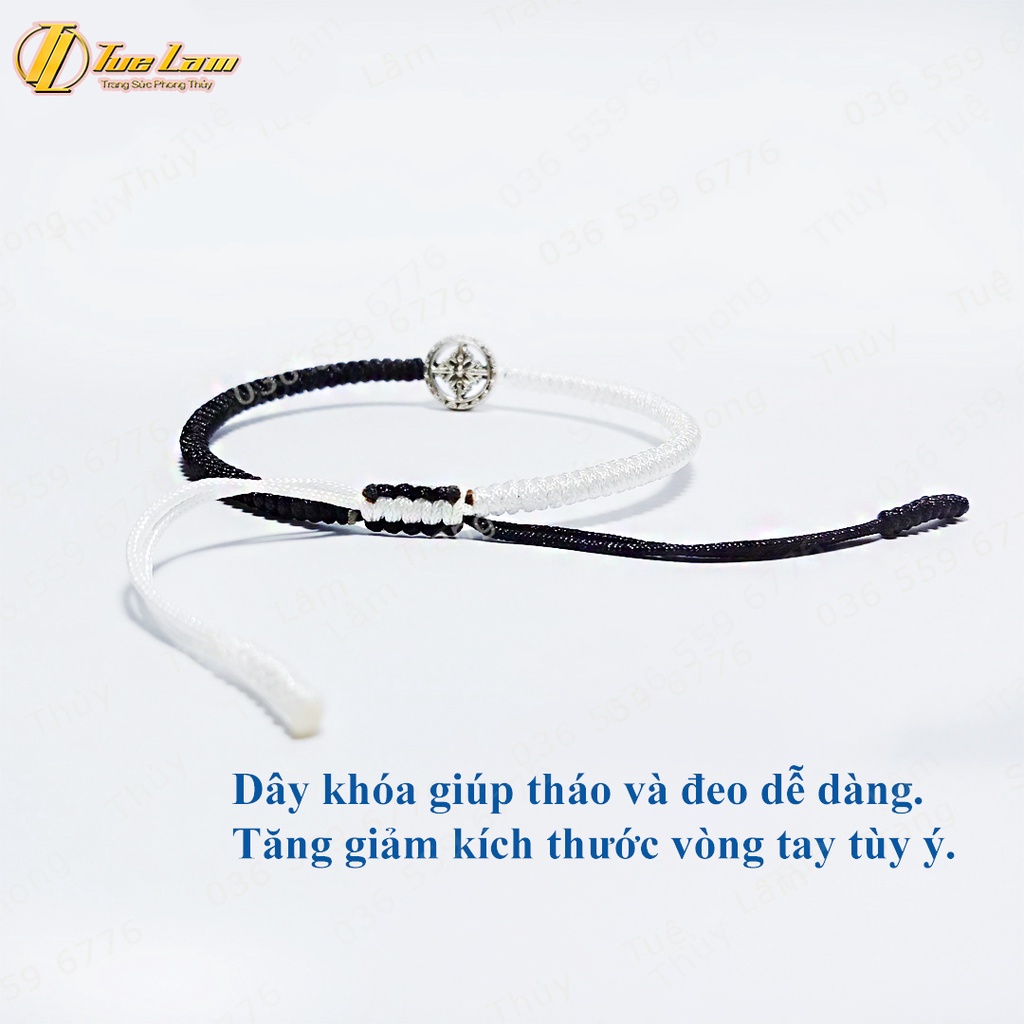 Vòng tay may mắn bánh xe pháp luân bện dây chỉ đen và trắng kiểu Tibets đối xứng - Tuệ Lâm