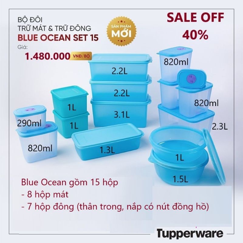 Bộ hộp trữ đông và mát Blue Ocean 15 hộp