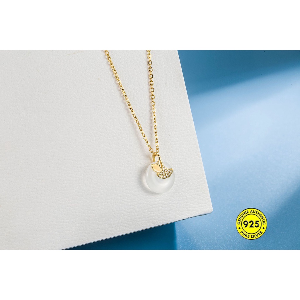 Vòng cổ Mạ Vàng 18K Mặt Hình Lá Đính Hạt Ngọc Bích