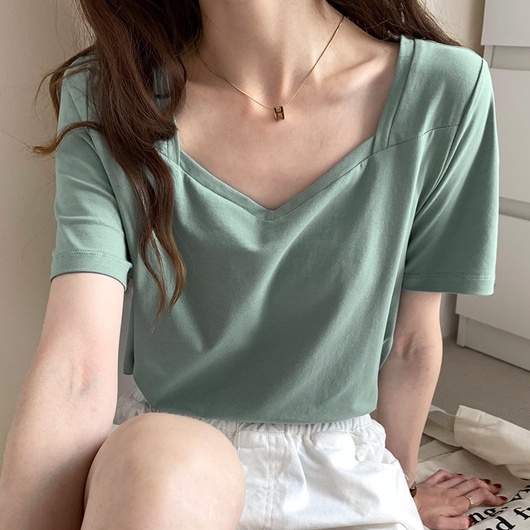 Áo Thun Nữ Cổ Chữ V Tay Ngắn Phong Cách Mùa Hè Mới 44479