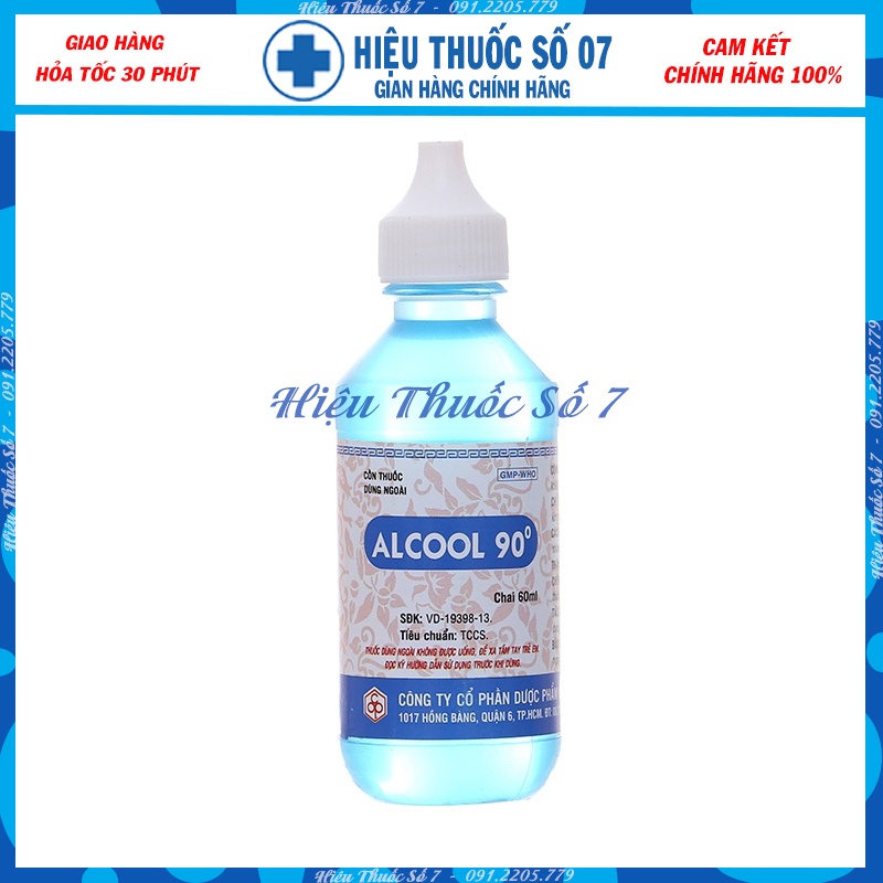 Cồn 90 độ chai 60ml, cồn y tế, dung dịch sát khuẩn