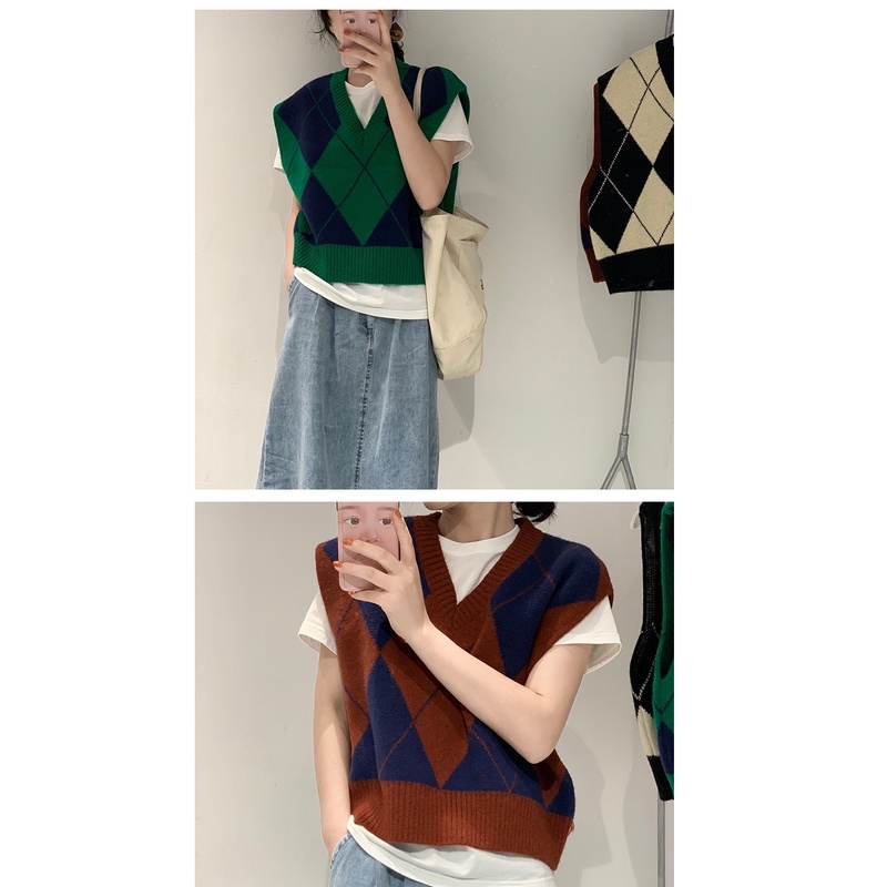 Áo khoác len cardigan không tay dáng rộng phong cách retro Hàn Quốc | BigBuy360 - bigbuy360.vn