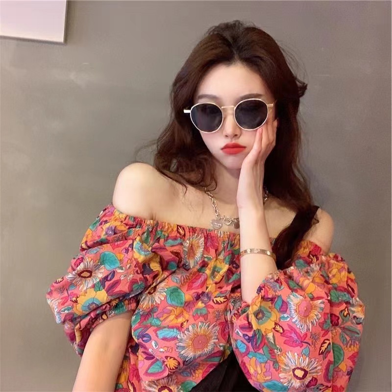Áo Sơ Mi Chiffon Không Tay Trễ Vai In Hoa Thời Trang Mùa Hè Phong Cách Hàn Quốc Mới