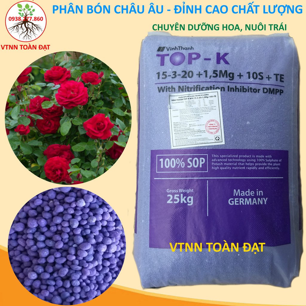 Phân Bón NPK 15-3-20+TE Nhập Khẩu CHLB Đức (1kg), chuyên cho hoa hồng, cây ăn trái, hoa kiểng