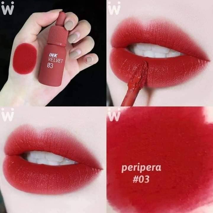 Son Kem Lì Peripera Ink Velvet Tint Màu 03 (Red Only) Đỏ gạch base hồng Chính hãng