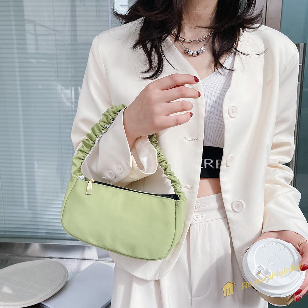 【On Sale】Vintage Women Pure Color Pleated Shoulder Bag Casual Small Handbag Purse