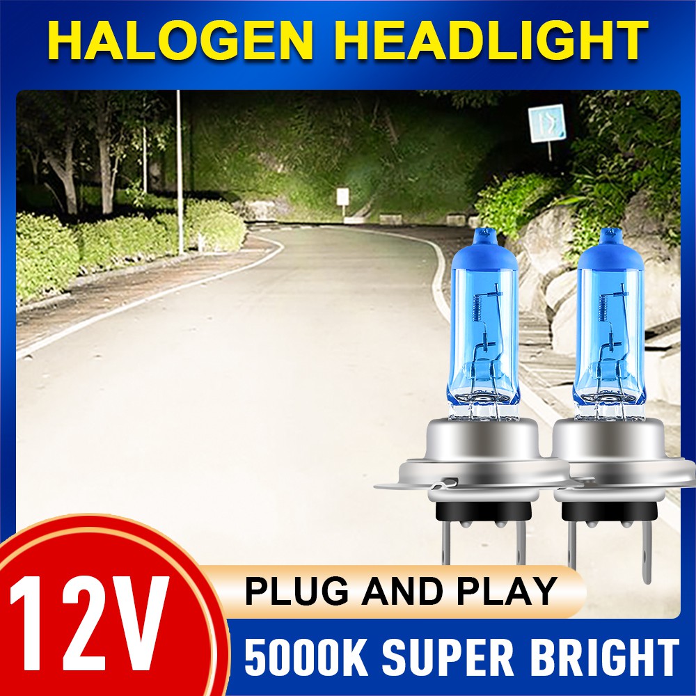 2 bóng đèn Halogen siêu sáng H1 H3 H4 H7 H8 H11 9006 Đèn Halogen tự động Đèn sương mù 55W 12V 5000K Đèn pha ô tô xe máy