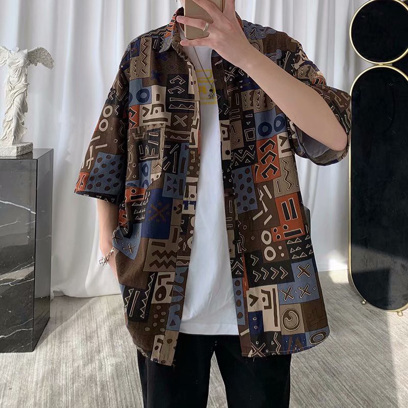 Áo Sơ Mi Nam Ngắn Tay Dáng Rộng In Hoa Kiểu Hàn Quốc Trẻ Trung fashion bigsize Áo sơ mi Áo Mùa Hè Nam