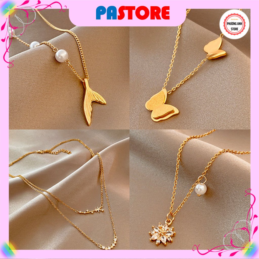 Dây chuyền đính đá titan nguyên chất không gỉ đựng trong hộp bọc da nhiều mẫu tuỳ chọn sang trọng, quý phái dành cho nữ