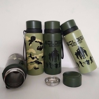 Cốc giữ nhiệt bình nước chân không bằng thép không gỉ 304 họa tiết rằn ri màu xanh quân đội