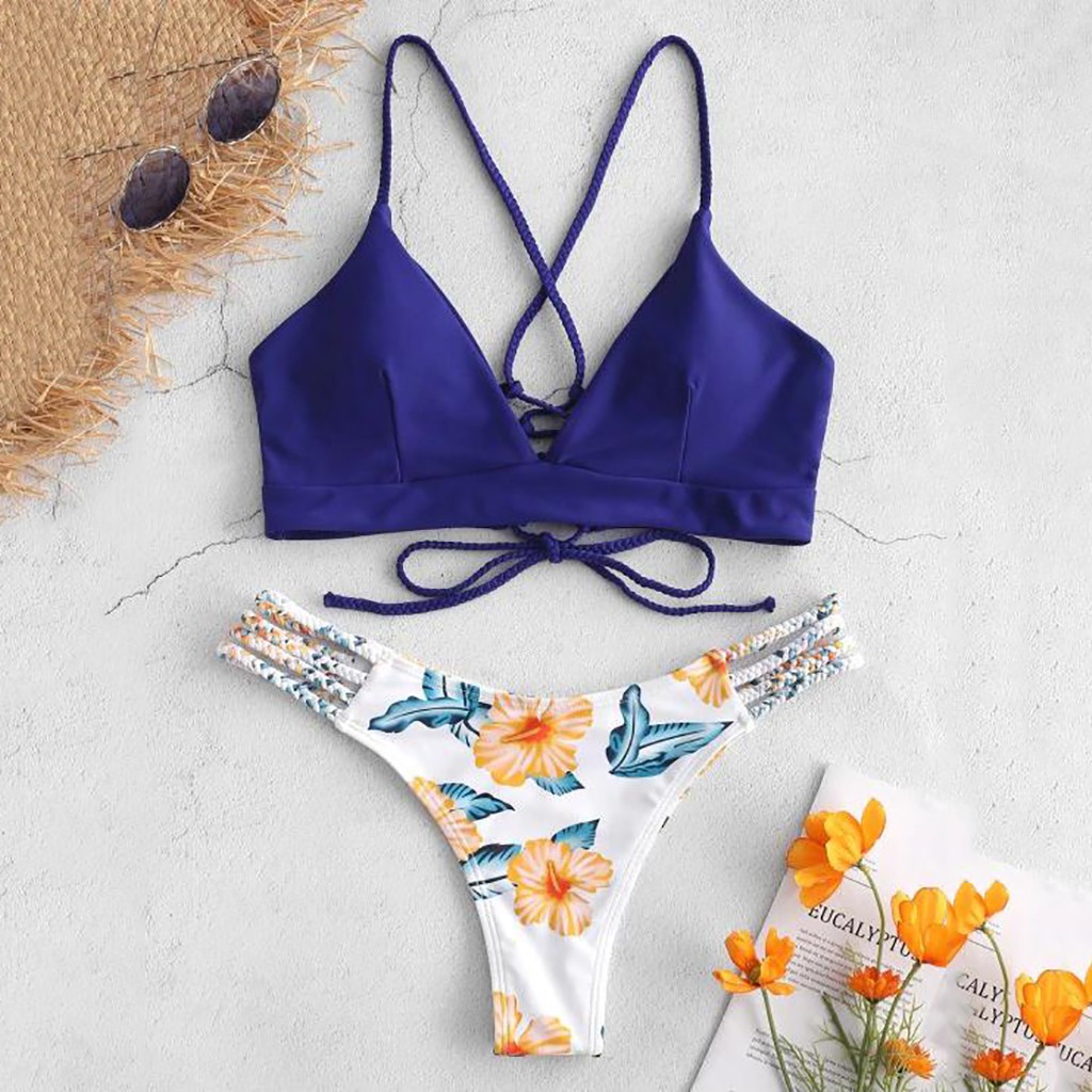 Bộ bikini 2 mảnh trang trí họa tiết hoa quyến rũ cho nữ | BigBuy360 - bigbuy360.vn