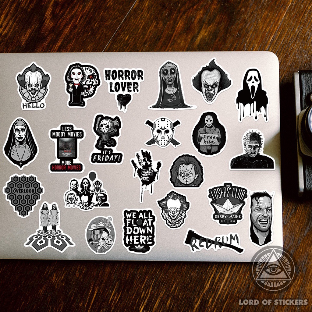 Set 100 Hình Dán Phim Kinh Dị Sticker Đen Trắng Chống Thấm Nước Trang Trí Mũ Bảo Hiểm, Laptop, Điện Thoại, Đàn Guitar