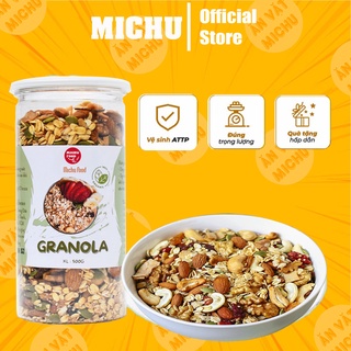 Granola siêu hạt hũ 530g, ngũ cốc giảm cân thêm macca, óc chó đỏ, dừa khô 12 loại hạt ngũ cốc keto, healthy - Michufood