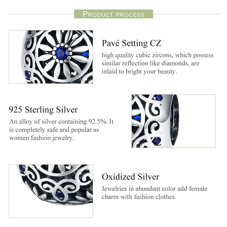 Phụ Kiện Hạt Trang Sức Bamoer SCC1119 Bằng Bạc S925 Đính Đá CZ Hình Quả Cầu Rỗng Tinh Tế Dùng Làm Trang Sức DIY