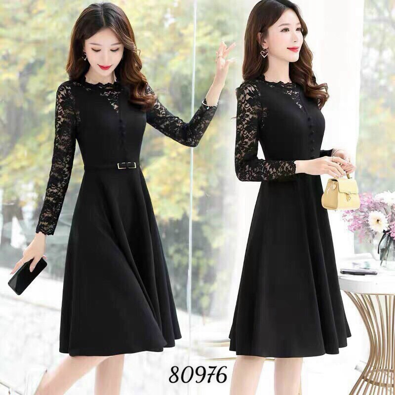 ĐẦM UMI PHỐI REN KÈM NỊT SIÊU ĐẸP TÔN DÁNG CHO CHỊ EM