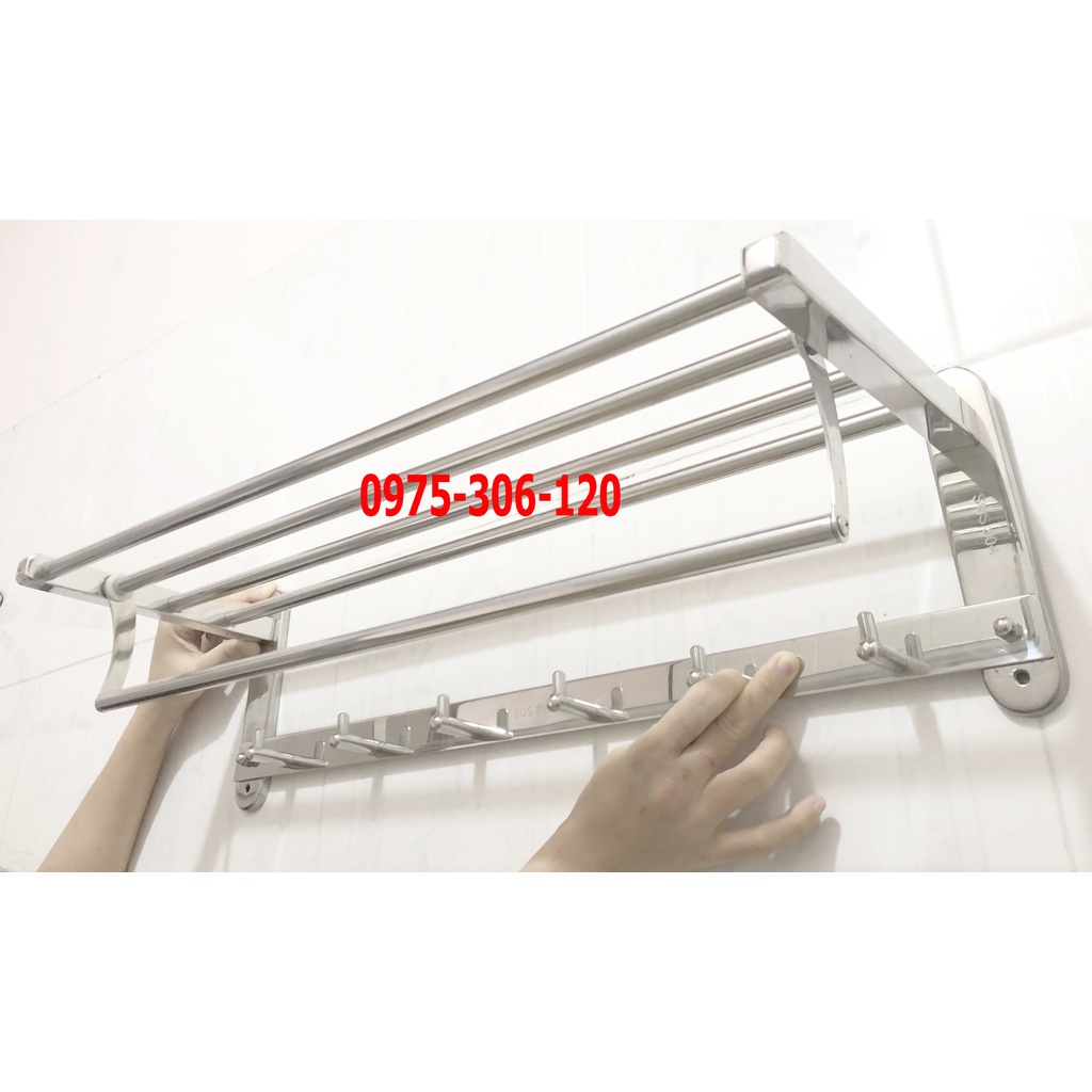 [CHẮC CHẮN DÀY 100% INOX 304] Máng Khăn Tắm Thanh Treo Khăn ĐA NĂNG có móc áo 100% INOX 304 MKT3 hàng đặt xưởng nặng dày