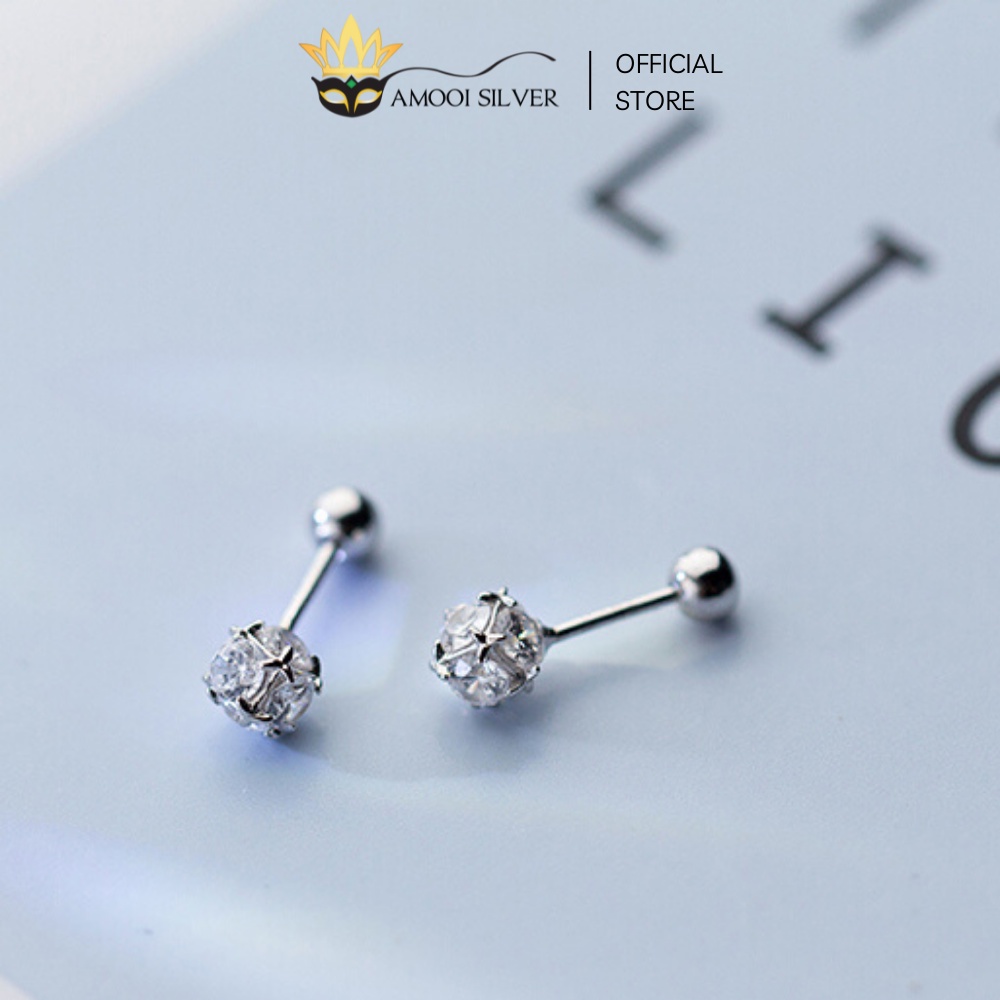 Bông Tai Bạc S925 Đính Đá Mẫu Galaxy Chui Vặn Sang Trọng - Amooi Silver AB36