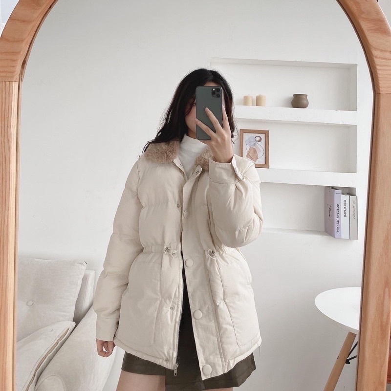 Giao Ngay 🌼Áo Phao Lông Vũ Cổ Lông Rút Eo FREE SIZE hàng Quảng Châu Cao Cấp | BigBuy360 - bigbuy360.vn