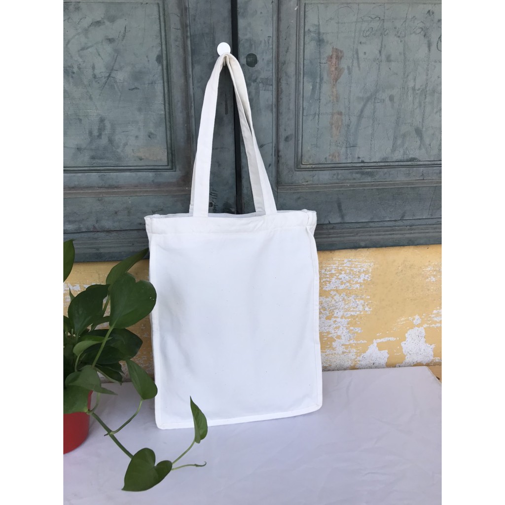 [CÓ KHÓA] Túi tote vải canvas trơn màu trắng