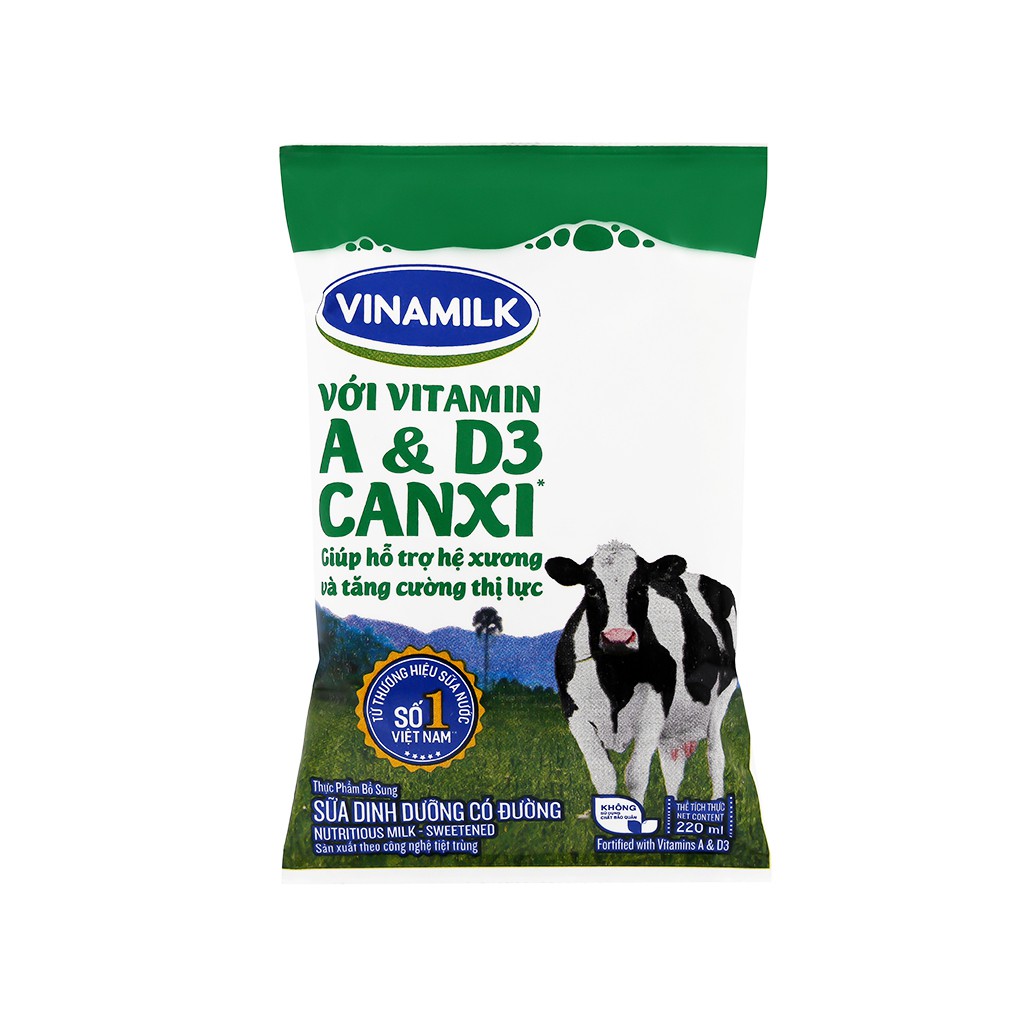 [ship Now+Grab) _ Mẫu mới Thùng 48 bịch sữa dinh dưỡng Vinamilk A&amp;D3 có đường 220m