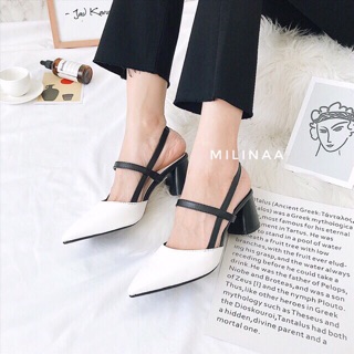 Giày công sở da mờ hở gót