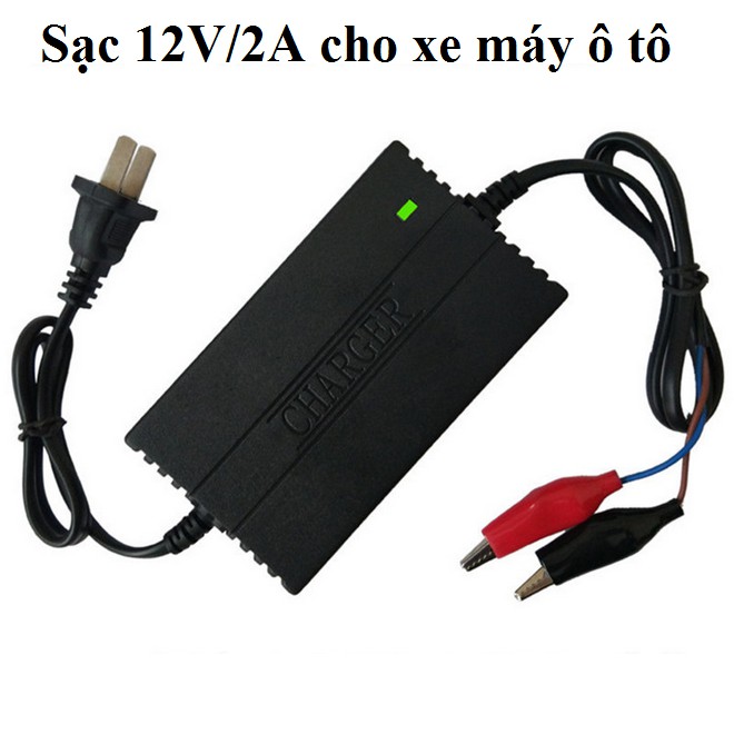 Sạc bình ắc quy 12v cho xe máy, ô tô (Đen)