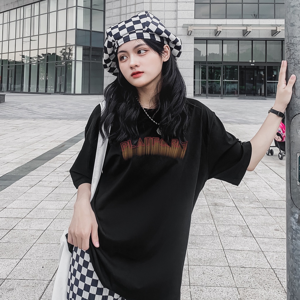 Áo Thun Màu Đen In Chữ Platform Chất Liệu 100% Cotton Form Rộng Thoải Mái Unisex Nam Nữ