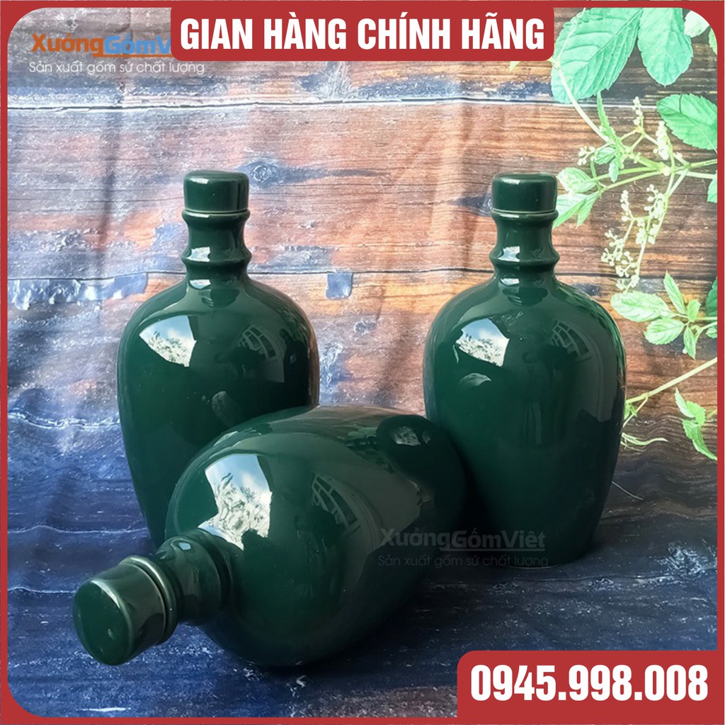 [Bát Tràng giá rẻ] Bình đựng rượu, chiết rượu - cao cấp gốm sứ Bát Tràng dung tích 900ml màu xanh cổ vịt đẹp xuất sắc