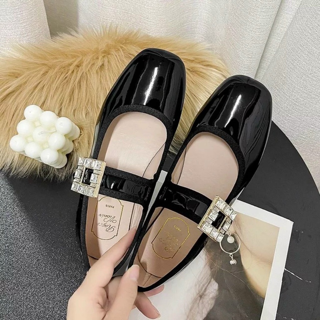 Giày búp bê nữ phối quai cài đá chất da bóng mẫu cực hottrend