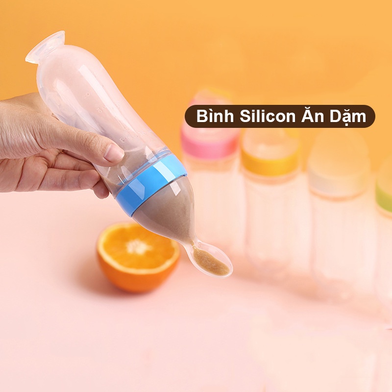 Bình Thìa Ăn Dặm Silicon An Toàn Cho Bé Có Vạch Chia Ml