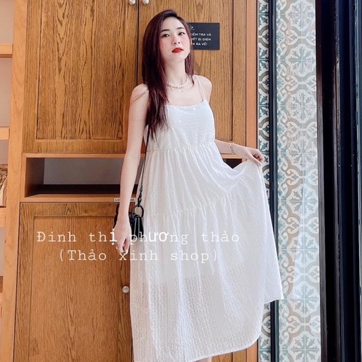 Đầm Maxi Nữ Trắng 2 Dây 🦋 Váy 2s Nữ Chất Đũi Dáng Xòe 🦋 | BigBuy360 - bigbuy360.vn