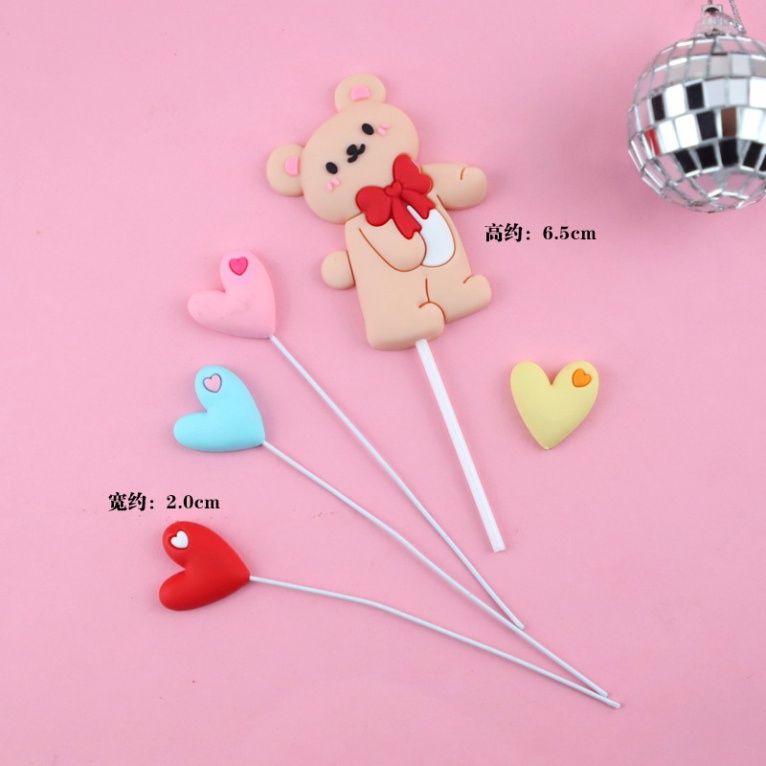 đồ trang trí bánh [FREESHIP❤️] gấu tim love nhựa dẻo loại 1