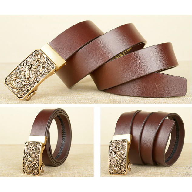 Thắt Lưng Dây Nịt Nam Da Bò Nguyên Miếng Thật 100% Khóa Tự Động Nguyên Thân Rồng - Đồ Da Kingshop