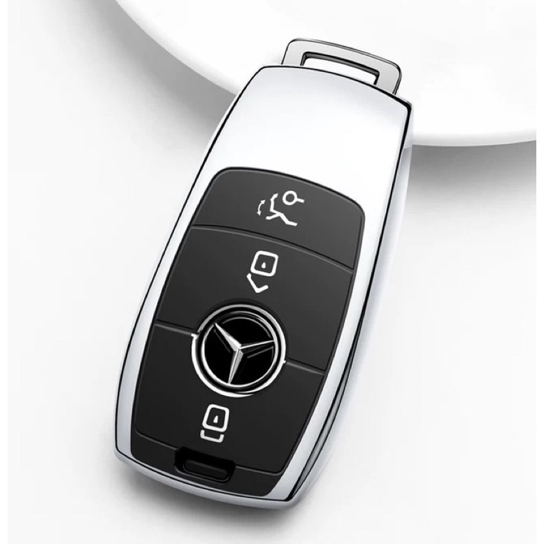 Móc khóa kèm ốp bảo vệ chìa khóa xe Mercedes C200 E200 C250 350 450 nhựa mềm TPU tráng gương.
