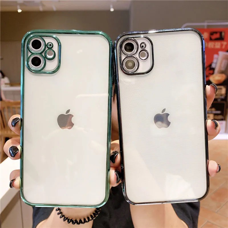 iPhone New Apple Full Pack Camera Solid Color for iPhone 12 mini 12 12 Pro 12 Pro Max Plating Bumper Silicone Transparent Case