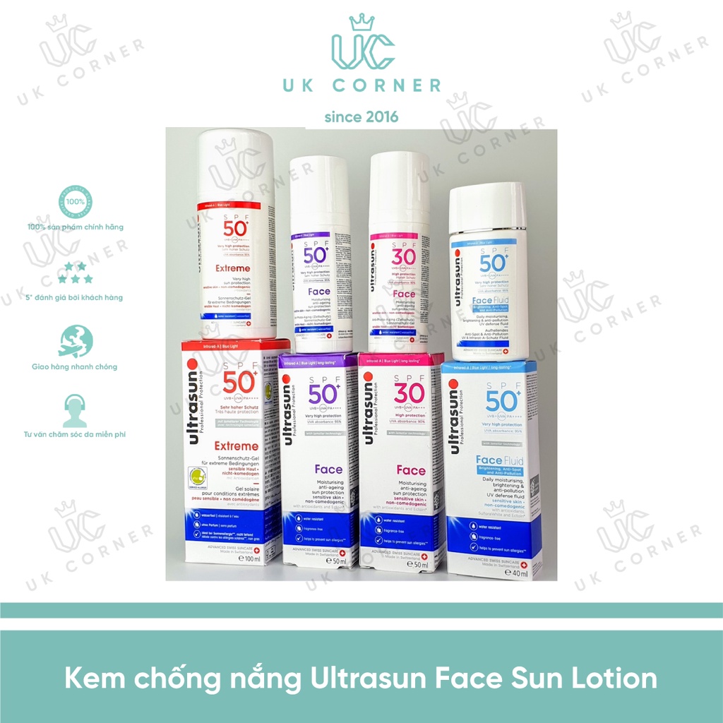 Kem chống nắng chống lão hóa cho da nhạy cảm Ultrasun Face Sun Lotion & Face fluid nhiều phân loại
