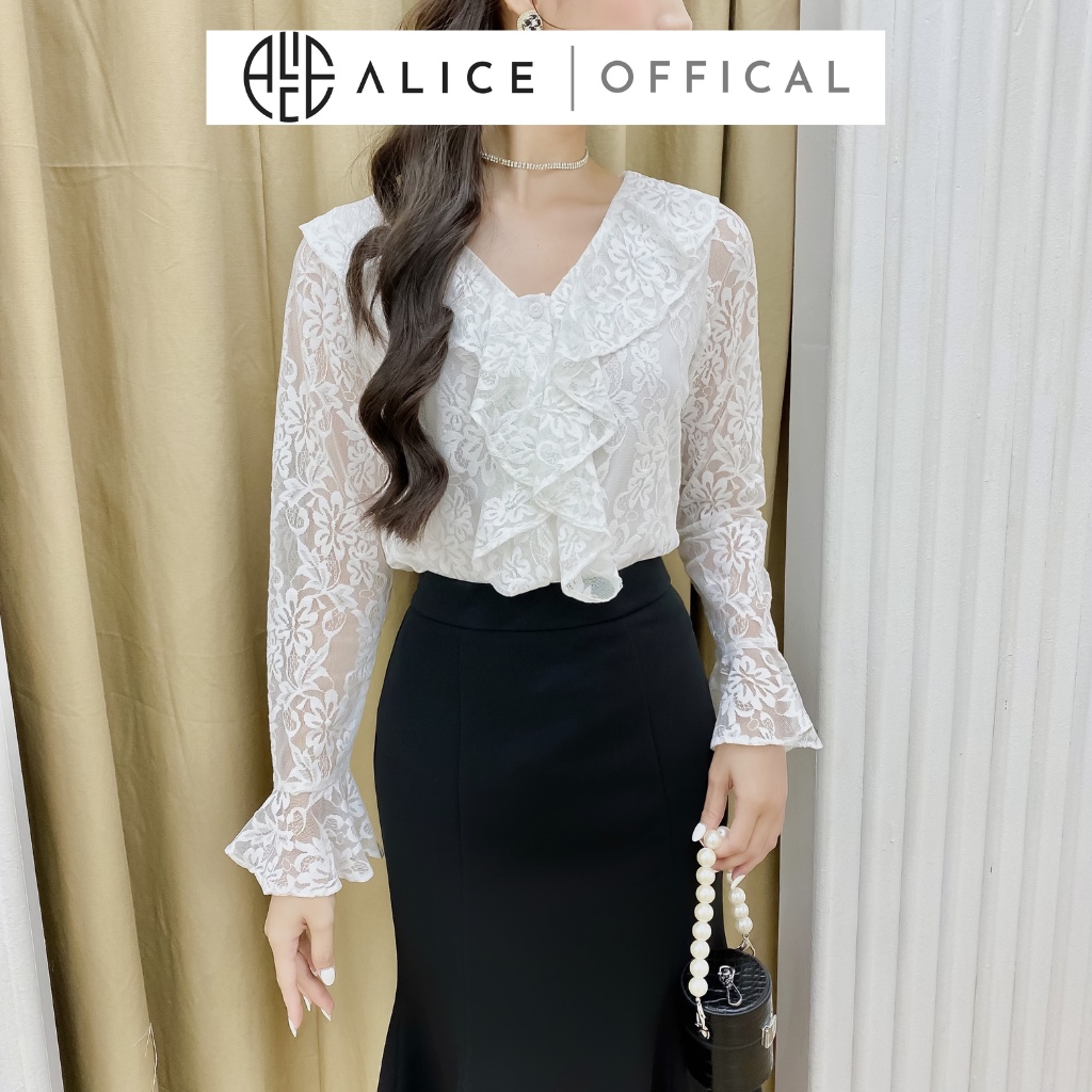 Set Công Sở Áo Sơ Mi Ren Cổ Bèo Chân Váy Đuôi Cá ALICE Kiểu Dáng Lịch Sự Sang Chảnh, Chất Vải Cao Cấp Mềm Mịn S1039