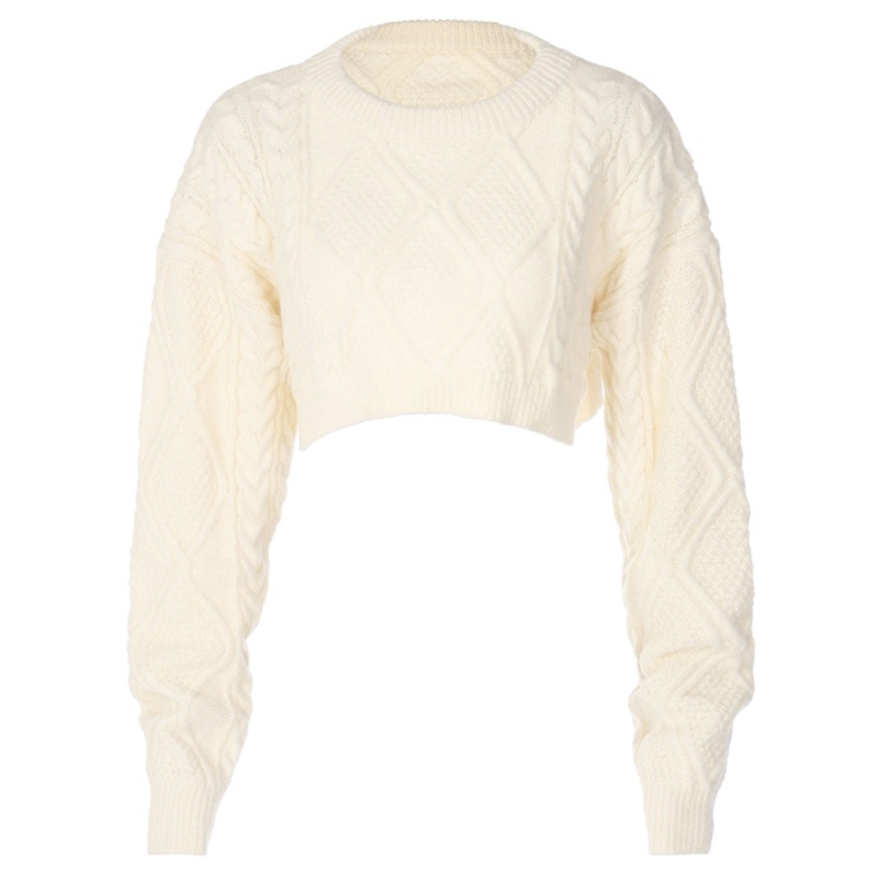 Brroa Áo Croptop Dệt Kim Chui Đầu Dáng Rộng Màu Trơn Tay Dài Dây Xoắn Họa Tiết Kim Cương Mùa Thu Cho Nữ