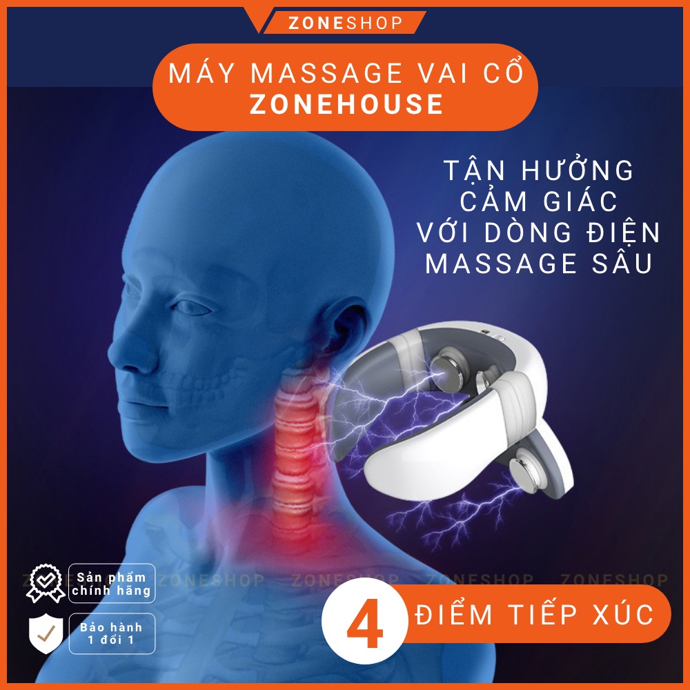 Máy massage cổ vai gáy cột sống xung điện ZONEHOUSE, 4 đầu tiếp xúc công nghệ Nhật Bản, 9 chế độ massage [ZONESHOP]