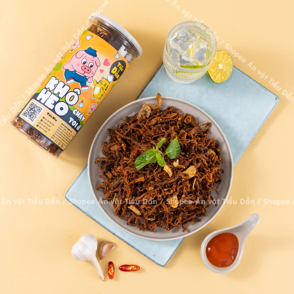 Khô heo, khô lợn cháy bơ tỏi hũ lớn 280g Tiểu Dần  đồ ăn vặt vừa ngon vừa rẻ