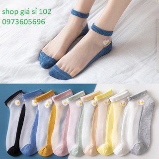 Tất nữ cổ ngắn (vớ nữ cổ ngắn) thêu hoa cúc hoạ mi đẹp, tất chân nữ phối lưới lụa siêu cute
