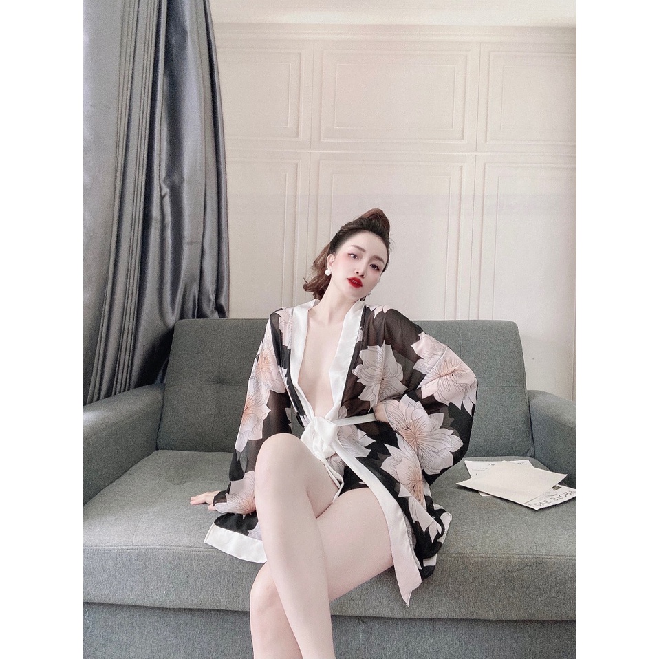 Áo Choàng Ngủ Kimono Voan Hoa NGUYEN, Áo Ngủ Xuyên Thấu Kèm Quần Chất Liệu Cao cấp Phong Cách Nhật Bản Mới Gợi Cảm Cho N | BigBuy360 - bigbuy360.vn