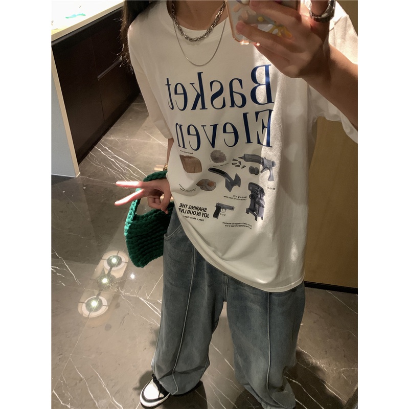 Áo Thun Cotton Nguyên Chất Cổ Tròn Dáng Rộng In Chữ 50494