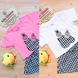 SIZE 2-15 (10-37kg) BỘ BÉ GÁI ÁO TAY NGẮN QUẦN CARO ỐNG XÒE GIẢ VÁY THỜI TRANG CÁ TÍNH